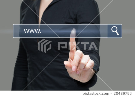 Young woman touching web browser address bar with Young woman touching web browser address bar with 20489793