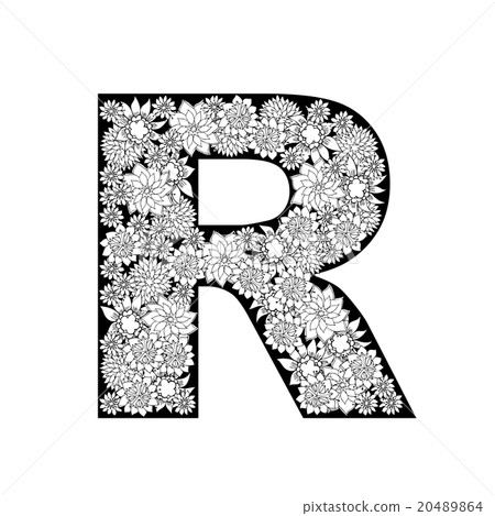 Hand drawn floral alphabet design. Letter R - Stock Illustration ...