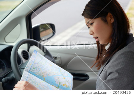 Business driver's license work suit car (female mini car driver's business woman map maps smaho) Business driver's license work suit car (female mini car driver's business woman map maps smaho) 20493436