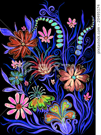 flower background on black - watercolor painting  20495174