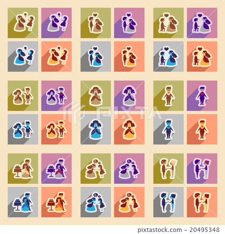 Set of flat web icons with long shadow bride and 20495348