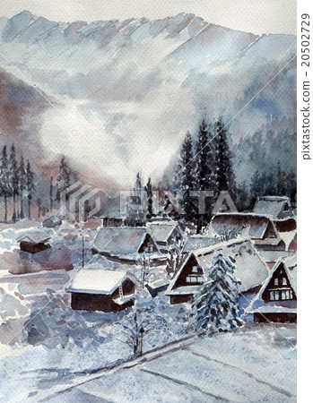 世界文化遺產Gokayama Hiramura Aikura區水彩畫 20502729