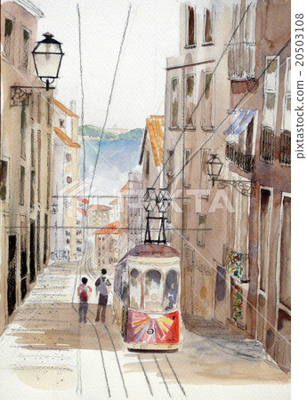 Sketch of Town of Lisbon and Tram 20503108