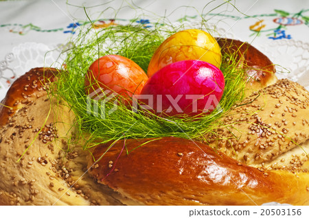 easter bread with painted eggs 20503156