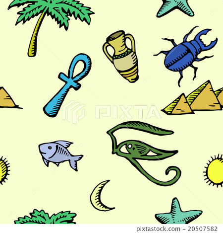 Set of ancient egyptian symbols, seamless pattern 20507582
