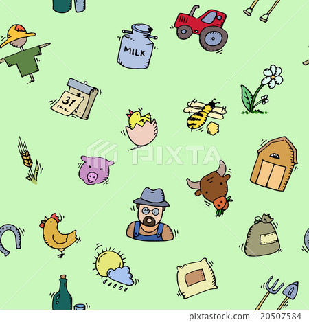 Seamless pattern Hand drawn Farm icon set 20507584
