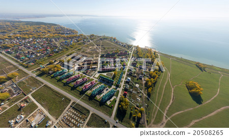 Aerial view of a summer house village at blue sea 20508265