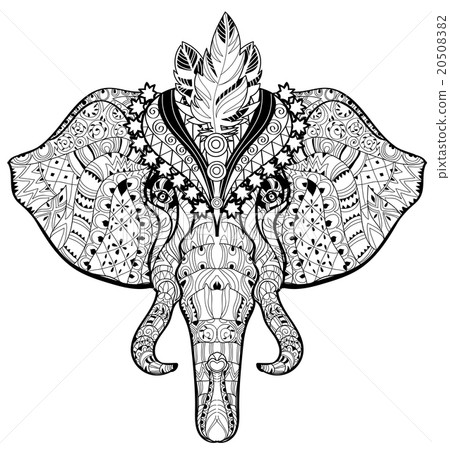 Circus Elephant head doodle on white sketch. 20508382