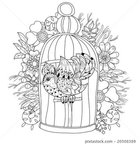 Zentangle stylized bird in cage. Hand Drawn vector 20508389