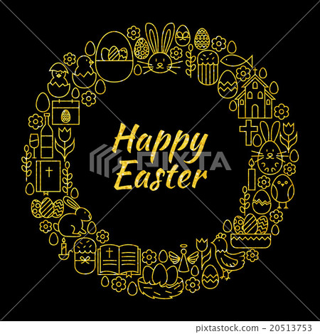 Happy Easter Gold Black Line Art Icons Circle Happy Easter Gold Black Line Art Icons Circle 20513753