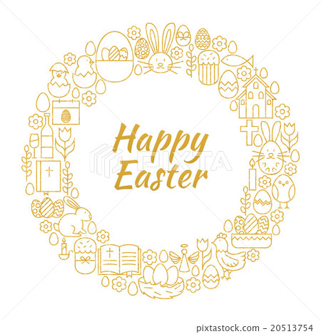 Happy Easter Gold Line Art Icons Circle Happy Easter Gold Line Art Icons Circle 20513754