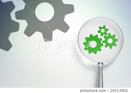 Web development concept: Gears with optical glass - Stock Illustration ...