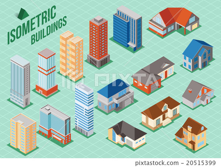 Set of 3d isometric private houses and tall 20515399
