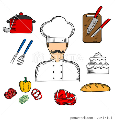 Cook or chef with food and kitchenware 20516101