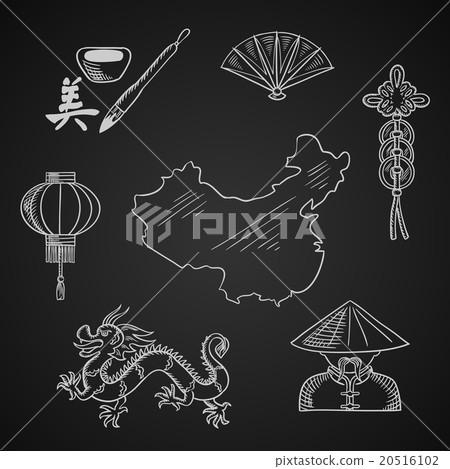 Chinese culture and art icons around a map 20516102