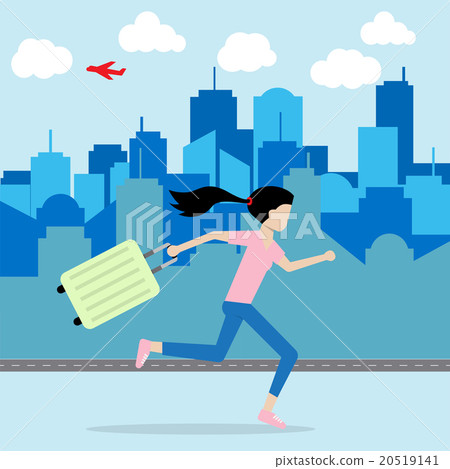 woman running and hold luggage on hand  20519141