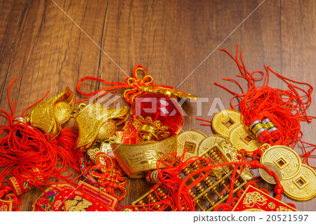 Chinese New Year decoration on wood wall Chinese New Year decoration on wood wall 20521597
