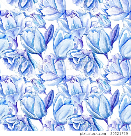 Blue Watercolor Tulip Pattern - Stock Illustration [20521729] - PIXTA