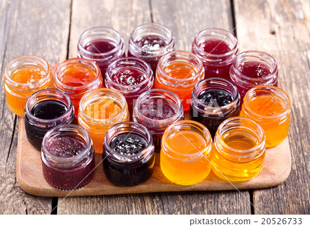 various jars of fruit jam 20526733