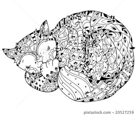 Hand drawn doodle outline cat sleeping Hand drawn doodle outline cat sleeping 20527259