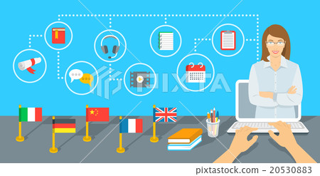 Online Internet Language courses flat illustration - Stock Illustration ...