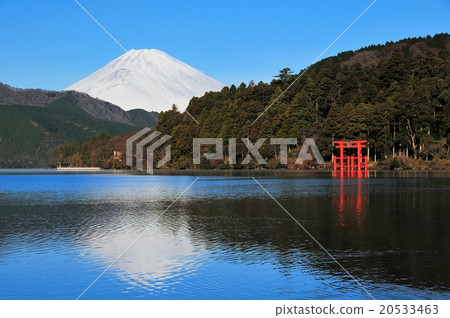 富士山，蘆之湖和鳥居鳥居 20533463