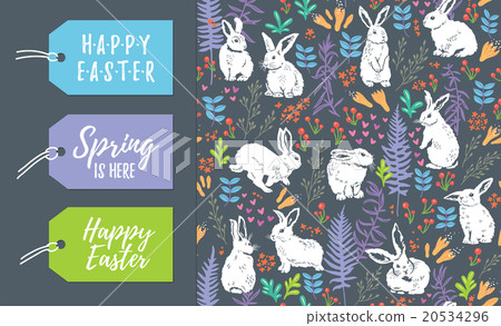 Vector set of Easter tags and seamless pattern Vector set of Easter tags and seamless pattern 20534296