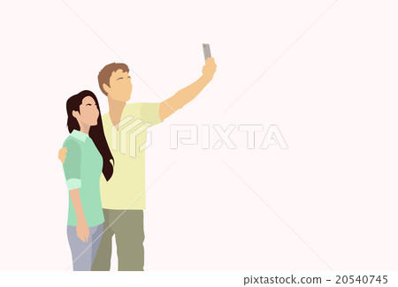 Silhouette Couple Colorful Man Woman Taking Selfie Silhouette Couple Colorful Man Woman Taking Selfie 20540745