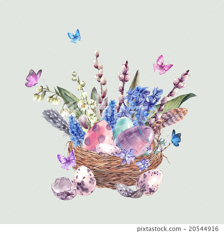 Watercolor Happy Easter greeting card, spring 20544916