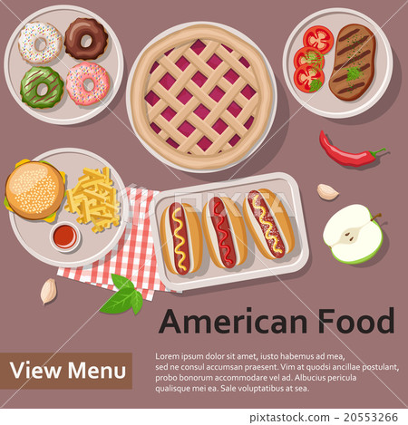American food. Flat Lay Style Illustration.  20553266
