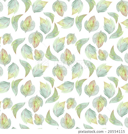 Background with watercolor leaves. Hand drawn seam 20554115