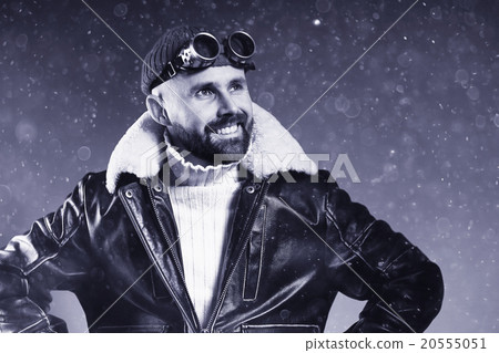 brutal portrait of a bearded man winter snow goggles 20555051