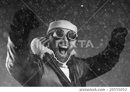 brutal portrait of a bearded man winter snow goggles 20555052