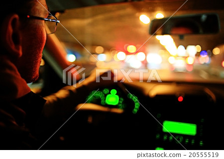 Driver In The Car At Night Stock Photo 20555519 Pixta