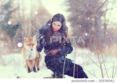 Girl and fox winter portrait 20556042