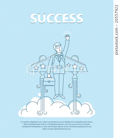 Businessman flying on the jetpack to success. Line Businessman flying on the jetpack to success. Line 20557922