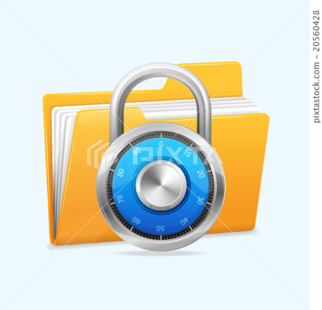 Yellow computer folder and combination lock. Yellow computer folder and combination lock. 20560428