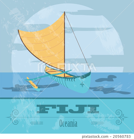Fiji. Fijian canoeing. Retro styled image 20560783