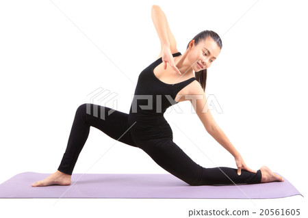 woman in black suit yoga excercise 20561605