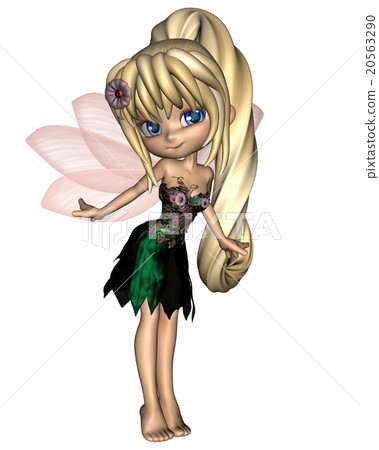Cute Toon Fairy in Green and Purple Flower Dress 20563290