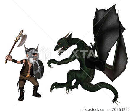 Toon Viking Dwarf and Dragon 20563291