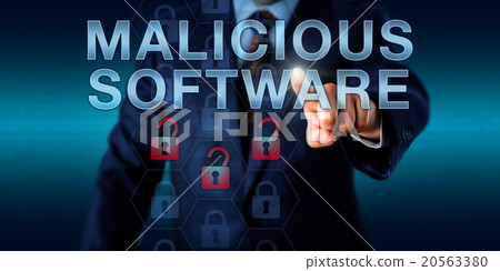 Black Hat Hacker Pressing MALICIOUS SOFTWARE Black Hat Hacker Pressing MALICIOUS SOFTWARE 20563380