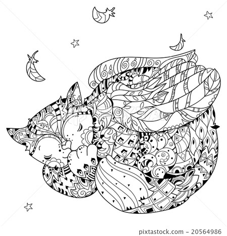 Hand drawn doodle outline cat sleeping 20564986