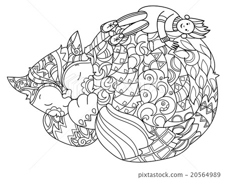 Hand drawn doodle outline cat sleeping Hand drawn doodle outline cat sleeping 20564989