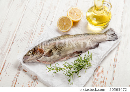Fresh trout on white wood 20565472