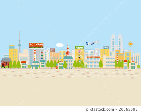 Tokyo street image, blue sky and green 20565595
