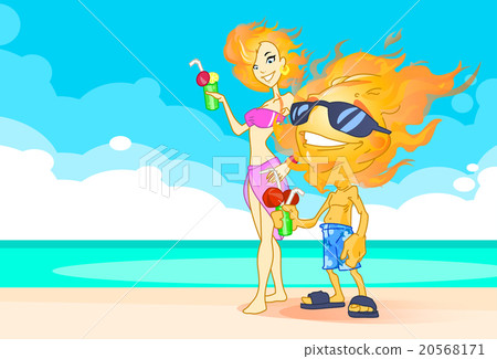Sun Summer Couple Boy Girl Fire Head On Beach With Sun Summer Couple Boy Girl Fire Head On Beach With 20568171