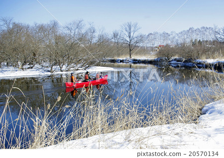Kushiro wetlands and canoes in winter Kushiro wetlands and canoes in winter 20570134