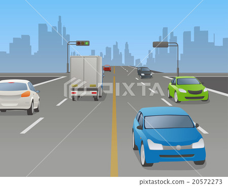 4-lane road and intersection with signal Various car vector illustrations 20572273