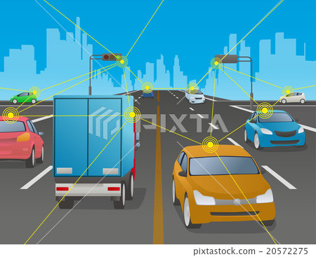 4車道路和各種各樣的汽車導航例證 20572275